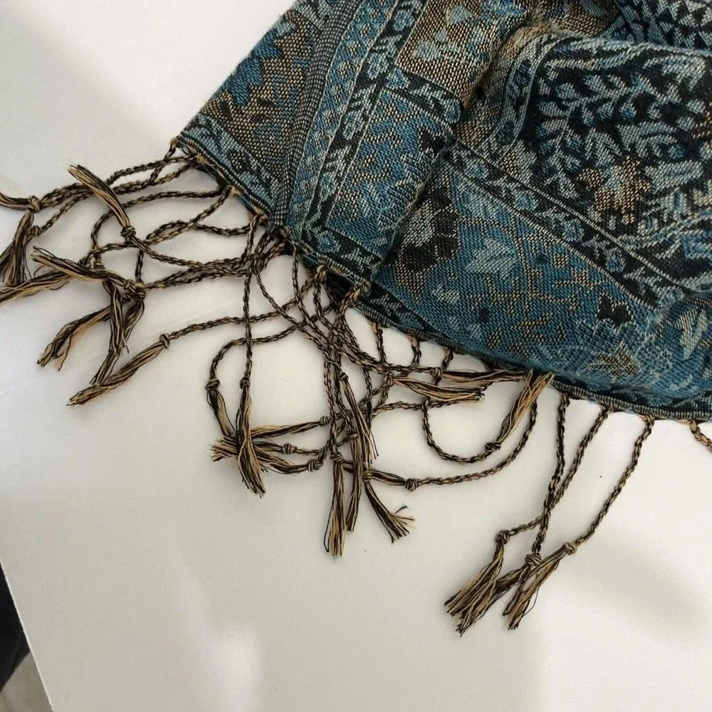 Vintage Shawl Cover Poncho Embroidery Fringed Rayon 27 w x 70L  Great condition